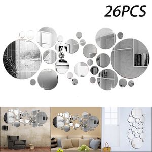 Wall Stickers 26Pcs 3D Mirror Sticker DIY Round Background Living Room Home Decoration Bathroom Decorative 230822