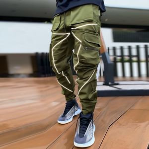 Men's Pants Mens Gym Jogging Cargo Sweatpants Fitness Loose Trousers Hip Hop Clothing Casual Male Reflect Sports Trackpants 230821