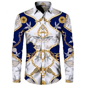 Camicie casual maschile camicie da uomo di lusso Fashion Gold Chain Gold 3D Tops a maniche lunghe a maniche lunghe girare girare givo a giunti camicie club di cardigan camicette cardigan 230822