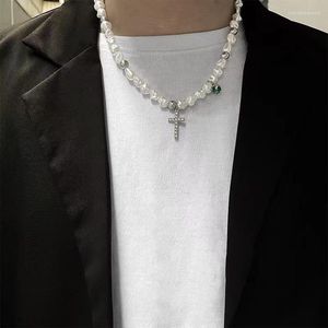 Hänge halsband i kpop trend punk oregelbundet pärla kors pärlhalsband för kvinnor män egirl lyx vintage grunge estetiska smycken