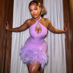 Sexy Purple Short Prom Dresses With Feathers Birthday Mini Cocktail Party Homecoming Gowns Robe De Bal Custom