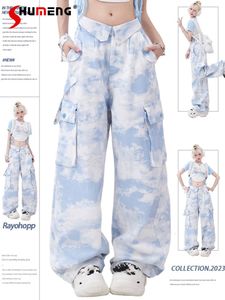 Kvinnor S Pants S Loose Flip Midje Camouflage Cargo Students Korean Style Casual Tie Dye Straight Woman Overdimasion Sweatpants 230822