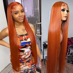 Orange Ginger Color Lace Front Wigs Pre Plucked Brazilian Straight Human Hair Wig Remy Glueless 13x6 Lace Frontal Wig for Women