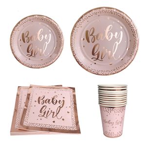 Other Event Party Supplies Baby Girl Pink Disposable Tableware Oh Rose Gold Plates Cups Shower Birthday Decor 230822