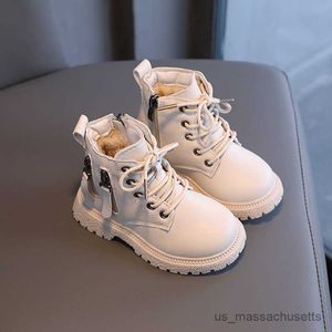 Botas de filhos, botas de tornozelo infantil, sapatos de couro de inverno, garotas de menina de menina com zíper duplo tênis meninas tênis de moda vermelha sapatos casuais r230822