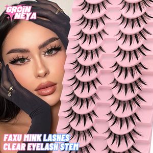 Falska ögonfransar Groinney manga fransar 10 par 3D Clear Band Natural Look Wispy Mink Fluffy Cat Eye Pack Fake 230821