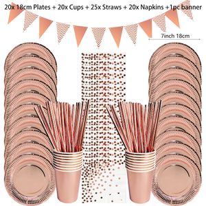 Other Event Party Supplies Rose Gold Disposable Tableware Table Decoration Paper Cups Plates Straws Wedding Birthday 230822