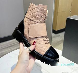 Fashion boots autumn and winter short lace up nude color thick sole heel leather color matching Martin tooling motorcycle casual women's shoes