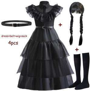 Cosplay NWZSM Carnival Vestidos onsdag Addams Cosplay Costume For Girl Teenage Kids Mesh Party Evening Dresses 5 10 14 Yrs 230817