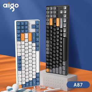 Klavyeler Aigo A87 Oyun Mekanik Klavye 24G Kablosuz USB Typec Kablolu Mavi Anahtar 89 Anahtar Takas Şarj Edilebilir Gamer 230821