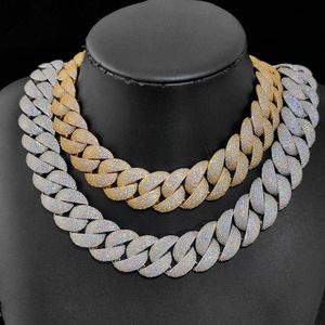 22mm Hip Hop Miami Cuban Link Chain Necklace Bracelet Jewelry Set Full Zircon 18k Real Gold Plated