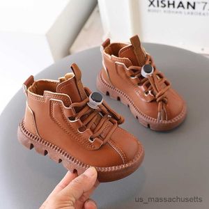 Boots Boys Boots Kids Ankle Boots 2023 Autumn Winter Brand New Toddlers Children Fashion Boots for Little Boy Girl Lace-up Soft Rubber R230822