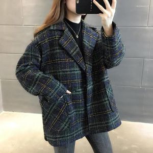 Women's Wool Coat Women Autumn Winter Outerwear 2023 Plaid Windbreaker Jackets Fashion Thicken Woolen Jacket V-Neck Overcoat Female