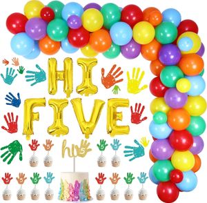 Other Event Party Supplies Sursurprise Hi Five 5th Birthday Decorations for Boy Girl Art Painting Balloon Garland Handprint Sticker Glitter Cake Topper Kit 230821