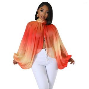Ethnische Kleidung afrikanische Kleidung für Frauen Sommer sexy 2023 Druckfledermaushülle Chiffon O-Neck-Hemden Ernte-Top-Outfits
