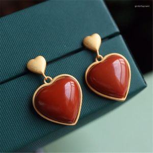 Brincos de balanço originais no sul da rubellite do sul em forma de coração para mulheres vintage estilo chinês Love Ear Studs jóias de prata