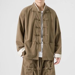 Jackets masculinos Jaqueta de veludo tradicional chinesa Captero de tamanho grande colorido casual bloqueio de top tang retro