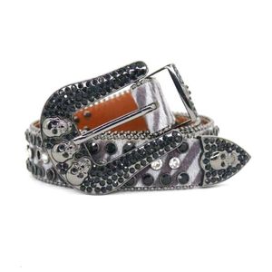 Belt Men's Inlaid Skull Head Nail Bead Water Diamond Pu Leopard Pattern Alloy Needle Buckle Personalized Street Hip-hop Punk Style Belt