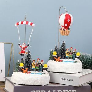 Dekorative Objekte Figuren leuchtende Weihnachtsdorf Musik rotierende Weihnachtsmann Baum Ornamente Harzhandwerk Home Dekoration 230822