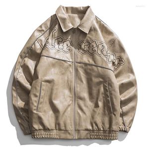 Mäns päls Autumn Pu Leather Bomber Jacket Män reflekterande remsa Ytterkläder Fashion Street tryckt Löst pilot blixtlås male plus storlek 5xl