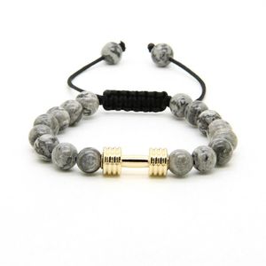 Sport Energy Bracelets Whatle 8 mm szara jasper kamienne koraliki z nowymi grilowymi fitness hantl Bracelets dla men299a