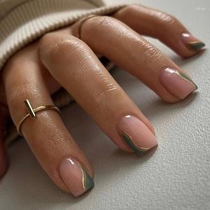 False Nails 24pcs Elegante balletto falso con punta quadrata disegni a copertura completa vintage nuda pressa su unghie