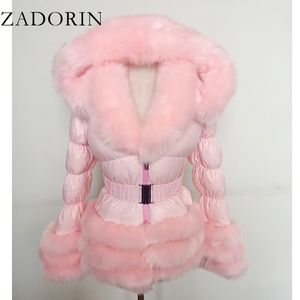 Damenfell Faux Zadorin Winter Coat Frauen Mode abnehmbare Ärmelhaube Duck Down Coats Kapuze mit schwarzen Pufferjacke Outwear 230822