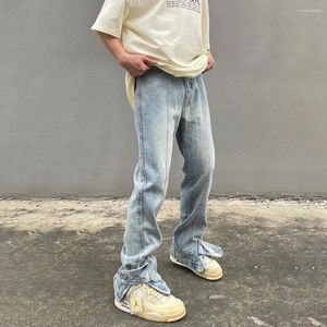 Jeans maschi maschi svasati y2k streetwear estate blu slim designer designer casual zip gamba larga gamba fit fashi