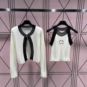 Luxury brand sweater knitted cardigan coat embroidery vest suit C designer camisole autumn warm jacket sexy tank top two piece set