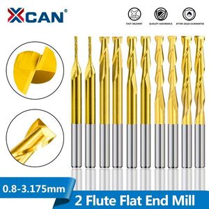 Borrbitar xcan 10st 0,8-3,175 mm belagd 2 flöjt platt ändmvarn 3.175mm Shank CNC Milling Cutter Router Bit Carbide End Mill 230821