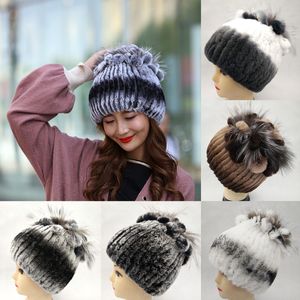 Beanieskull Caps fur Hats for Women Winter Real Rex Rabbit Hat Knit女性暖かい雪レディースビーニーラグジュアリーボンバー230821