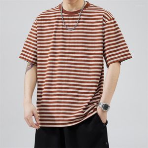 メンズTシャツピュアコットンストライプの短い袖のTシャツ男性