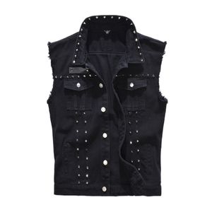 Men's Vests Denim Vest Men Punk Rock Rivet Cowboy Black Jeans Waistcoat Fashion Men Motorcycle Style Sleeveless Jeans Jacket M-6XL 230822