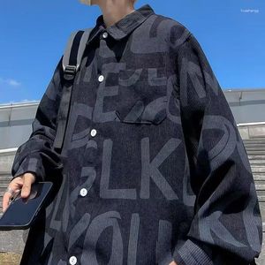 Men's Casual Shirts Fashion Velvet Spring Autumn Loose Long Sleeve Turn Down Collar Letter Print Coat Male Clothing Streetwear