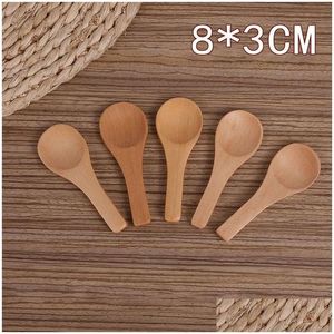 Spoons Japanese Small Wooden Spoon Wholesale 8Cm Manual Salt Dessert Powder Wood Milk Scoop Lx5208 Drop Delivery Home Garden Kitchen D Dhvpd