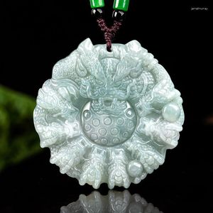 Pendant Necklaces Burmese Jade Emerald Nine Dragons Accessories Necklace Jewelry Carved Amulet Gemstone Natural Fashion Men Jadeite Green