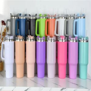 Multi Colors 40oz Mugs Big Capacity With Handle Lid Rostfritt stål Thermos Water Bottle Portable Car Capming Cups Tumblers Wholes BOOLD