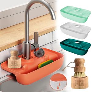 Storage Holders Racks Silicone Kitchen Faucet Mat For Sink Sponge Drain Rack Foldable Sink Mat Faucet Splash Catcher Bathroom Countertop Protector Mat 230821