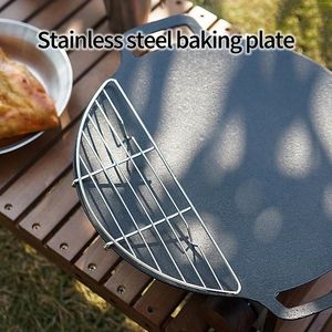 BBQ Tools Accessories Griddle Plate Baking Pan Stainless Steel Tray Outdoor Barbecue Grid Steam Rack Camping 230821