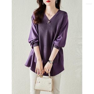 Bluzki damskie Patchwork Blouse Women V Casual V Neck Long Rleeve koszule żeńskie eleganckie luźne topy żeńskie blusa m-4xl j127