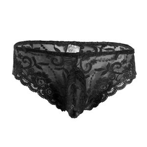 Strings da uomo G-Strings Zdhoor Sexy in pizzo Mutandine uomini Sissy Mutandini Bikini Slipocali di rigonfiamento floreale Erotico See attraverso Mesh Gay207J