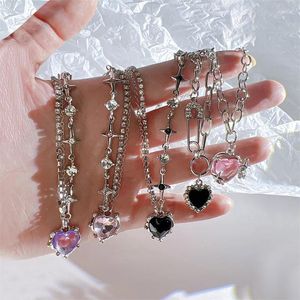 Pendant Necklaces Y2K Crystal Heart Necklace Fashion Kpop Shiny Clavicle Chain For Women Girls Trend Party Gifts Jewelry 2023