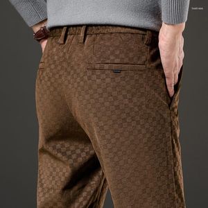 Herrenhosen Herbst Cord Casual Fashion Plaid Business Straight Slim Hosen Kaffee silbergraue männliche Markenkleidung