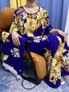 Roupas étnicas abayas muçulmanos para mulheres 2023 Dubai Floral algodão estampado femme manto africano Nigéria Islã Vestido com grande xale de renda