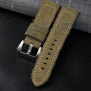 Watch Bands handgefertigtes Canvas Leather Watchband 20 22 24 26mm Vintage Style Herren Military Uhrenarmband für Bronze Uhren 230821 geeignet