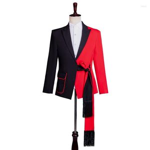Men's Suits Korean K- Men Black And Red Colour-blocked Blazer Jacket Costume Nightclub Bar Party Performance Outfits For Event