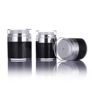 15 30 50G svart pärlvit akryl luftlös burk runda kosmetisk grädde burk pump kosmetisk flaska hbacx