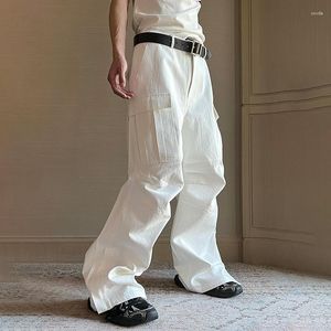 Men's Pants Trendy Washed Cargo Male High Street Multi-pocket Wid-leg Straight Trousers Fashion Solid Color Spring