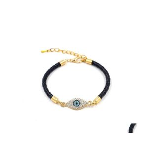 Charm Bracelets Fashion Jewelry Rhinestone Evil Eye Palm Woven Leather Rope Bracelet Lovers Blue Eyes Ornaments Drop Delivery Dhtxv Ott9X