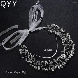 Hair Clips QYY Ivory Pearl Crystal Vine Bridal Tiaras Jewelry Wedding Ribbon Headband Accessories Prom Pageant Headdress